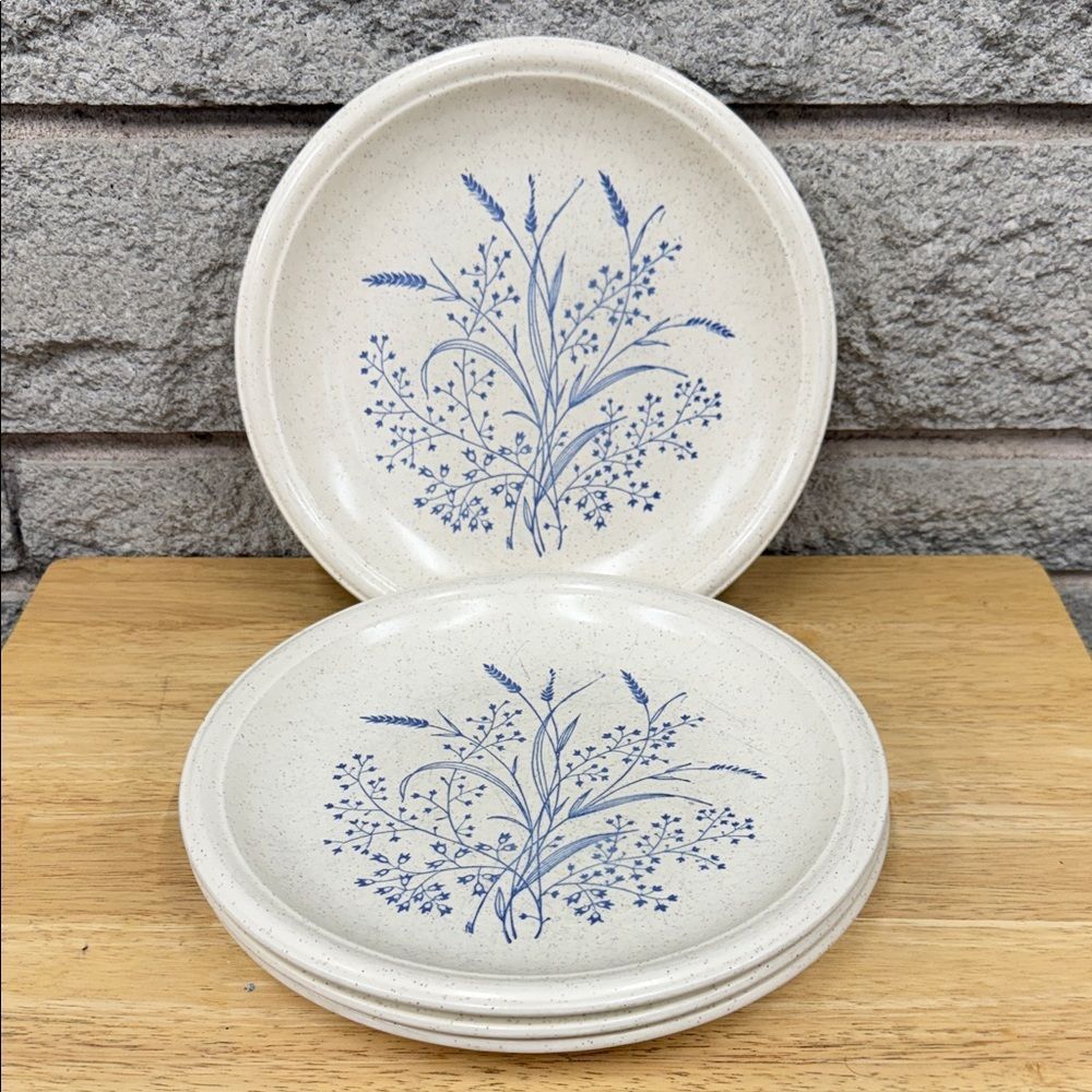 Floral Patterned Cream and Blue Dinner Plates